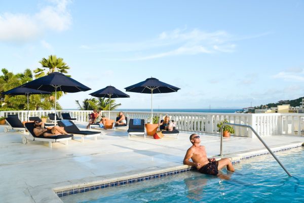 Relaxing by the pool